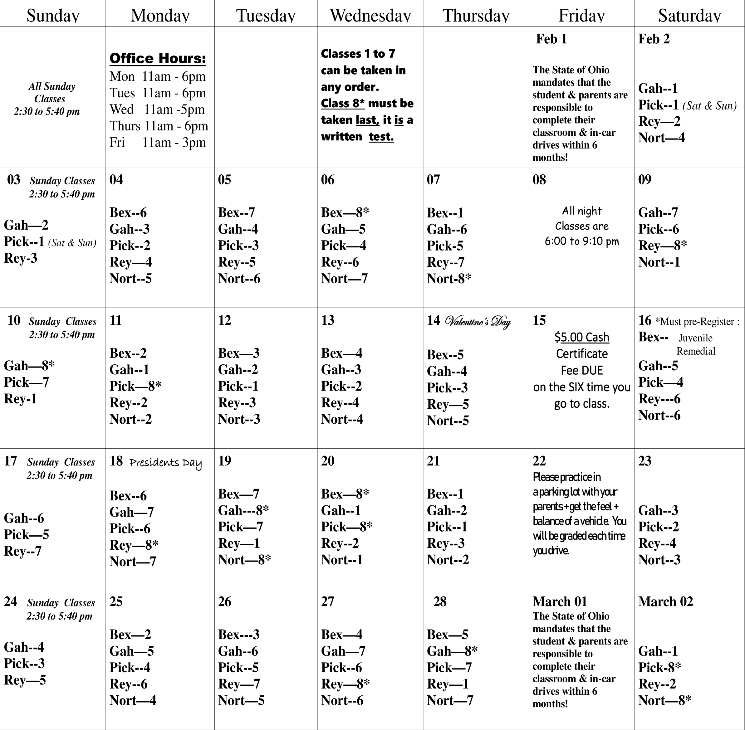 February Calendar